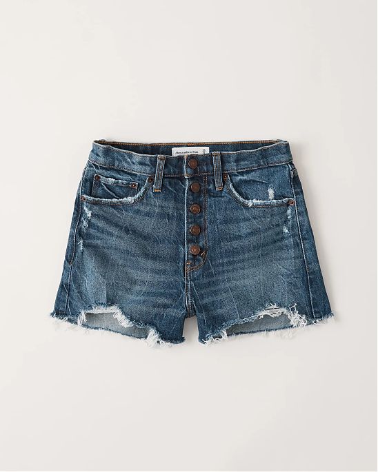Женские джинсовые шорты Abercrombie Fitch синего цвета с потертостями. Модель 04580. Подробное описание и цена товара. Доставка по России, Москве и Области от Moscow USA