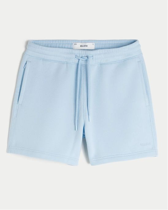 Мужские флисовые шорты Hollister светло-голубого цвета с поясом на шнурке и карманом на молнии. Оригинальная модель 08108, бесплатная доставка и примерка по России