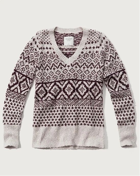 Женский свитер Abercrombie Fitch белого цвета с вышитыми узорами. Модель 02241. Подробное описание и цена товара. Доставка по России, Москве и Области от Moscow USA.