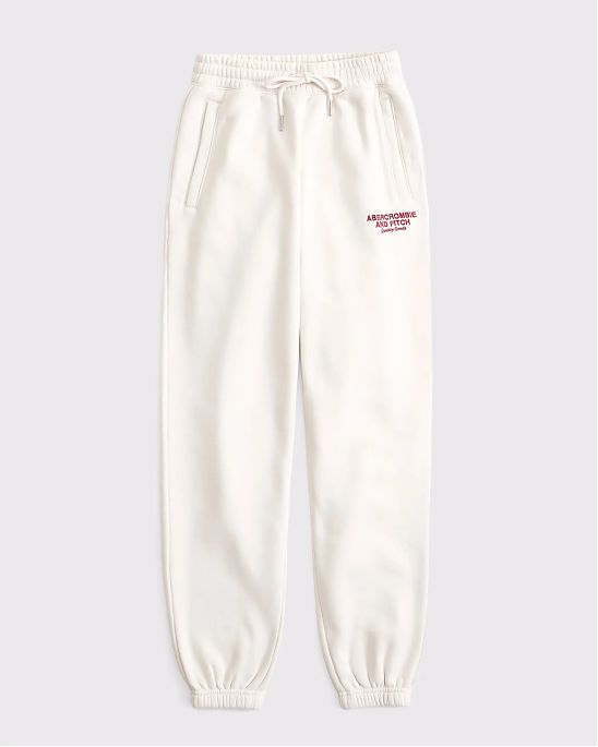 Оригинальные женские штаны Abercrombie & Fitch белого цвета из мягкого хлопка с логотипом. Модель 07918. Бесплатная доставка и примерка по России.