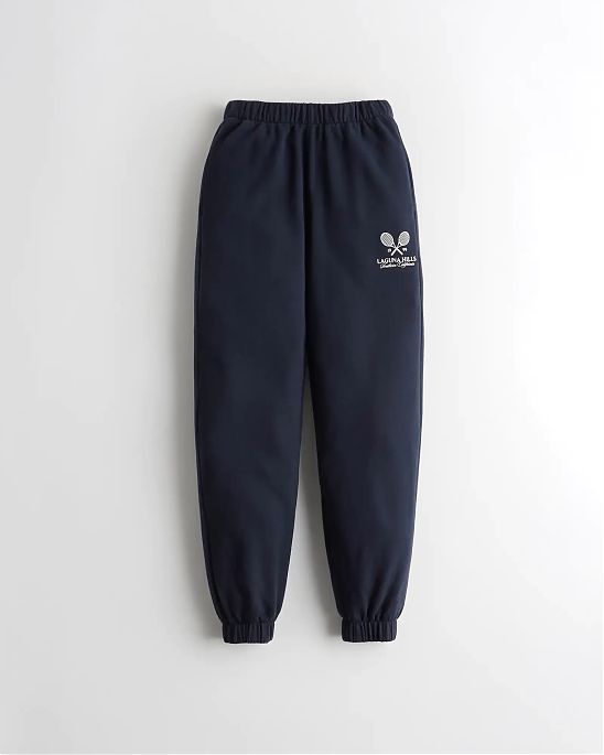 Женские спортивные штаны Hollister Joggers темно-синего цвета с фирменным лого. Модель 6009. Подробное описание и цена товара. Доставка по России, Москве и Области от Moscow USA