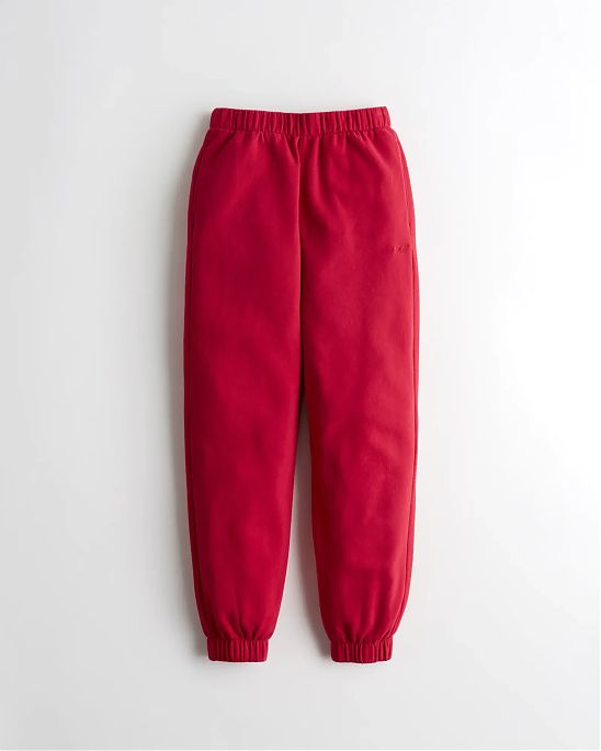 Женские спортивные штаны Hollister Dad Joggers красного цвета с нашитым лого. Модель 06045. Подробное описание и цена товара. Доставка по России, Москве и Области от Moscow USA