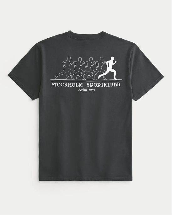 Moscow USA предлагает вам купить футболку Hollister Stockholm Sportklubb черного цвета с графикой. Модель 07547. Доставка по России, Москве и области, самовывоз.