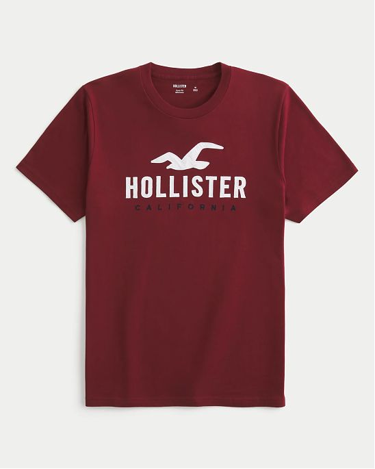Moscow USA предлагает вам купить футболку Hollister бордового цвета с нашитым логотипом. Модель 07609. Доставка по России, Москве и области, самовывоз.