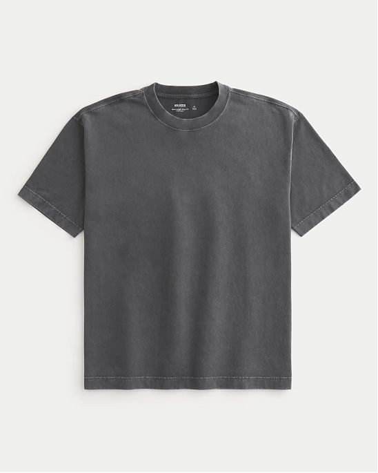Мужская плотная футболка Hollister темно-серого цвета из мягкого хлопка с винтажным эффектом. Оригинальная модель 08176, бесплатная доставка и примерка по России