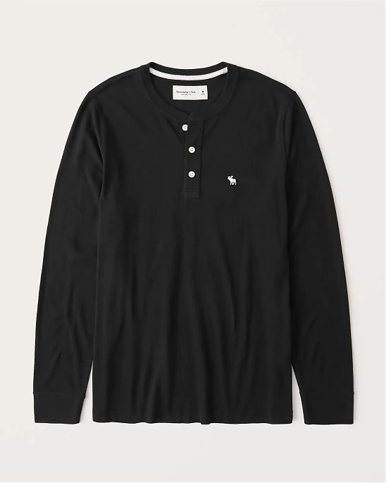 Moscow USA предлагает вам купить футболку с длинным рукавом Abercrombie Fitch черного цвета с v-образным вырезом на пуговицах и белым лого в виде лося. Модель 05565. Доставка по России, Москве и области, самовывоз