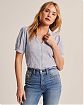 Классическая женская рубашка Abercrombie Fitch синего цвета в белую полоску с коротким рукавом. Модель 05127. Подробное описание и цена товара. Доставка по России, Москве и Области от Moscow USA