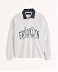 Moscow USA предлагает вам купить поло с длинным рукавом Abercrombie Fitch Oversized серого цвета с темно-синей надписью и воротом. Модель 06449. Доставка по России, Москве и области, самовывоз.