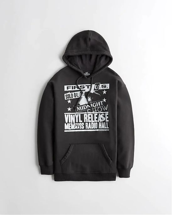 Женская толстовка Hollister Oversized Retro темно-серого цвета с принтом. Модель 06719. Подробное описание и цена товара. Доставка по России, Москве и Области от Moscow USA