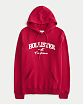 Женская толстовка с капюшоном Hollister красного цвета с нашитым белым логотипом . Модель 07029. Бесплатная доставка по России, Москве и Области, самовывоз.