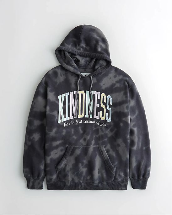 Женская толстовка синего цвета Hollister Oversize темно-серого цвета с принтами. Модель 05580. Подробное описание и цена товара. Доставка по России, Москве и Области от Moscow USA