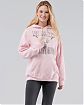 Женская толстовка синего цвета Hollister Oversize розового цвета с надписью и нашитыми цветами. Модель 05678. Подробное описание и цена товара. Доставка по России, Москве и Области от Moscow USA