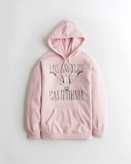 Женская толстовка синего цвета Hollister Oversize розового цвета с надписью и нашитыми цветами. Модель 05678. Подробное описание и цена товара. Доставка по России, Москве и Области от Moscow USA