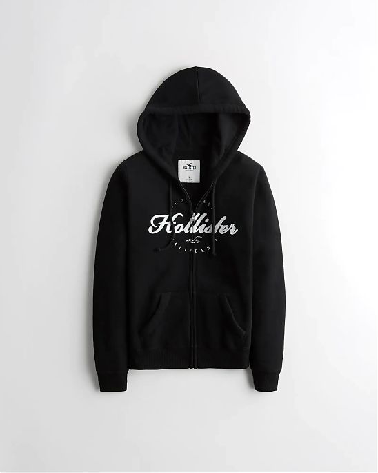 Женская толстовка синего цвета Hollister черного цвета с белой нашитой надписью на груди. Модель 06019. Подробное описание и цена товара. Доставка по России, Москве и Области от Moscow USA