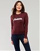 Женская футболка Hollister бордового цвета с нашитой белой надписью и лого чайки. Модель 04883. Доставка по России, Москве и Области от Moscow USA