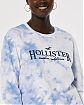 Женская футболка Hollister синего цвета с эффектом тай дай и нашитой черной надписью. Модель 06638. Доставка по России, Москве и Области от Moscow USA