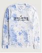 Женская футболка Hollister синего цвета с эффектом тай дай и нашитой черной надписью. Модель 06638. Доставка по России, Москве и Области от Moscow USA