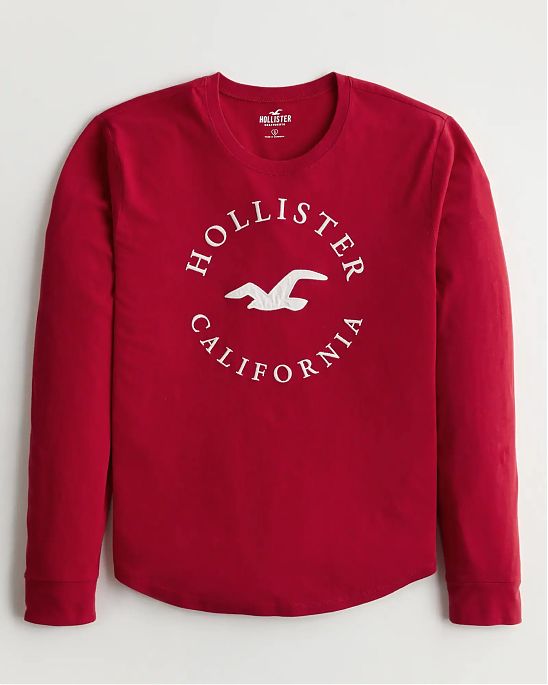 Женская футболка Hollister красного цвета с белой графикой. Модель 06599. Доставка по России, Москве и Области от Moscow USA