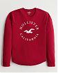 Женская футболка Hollister красного цвета с белой графикой. Модель 06599. Доставка по России, Москве и Области от Moscow USA