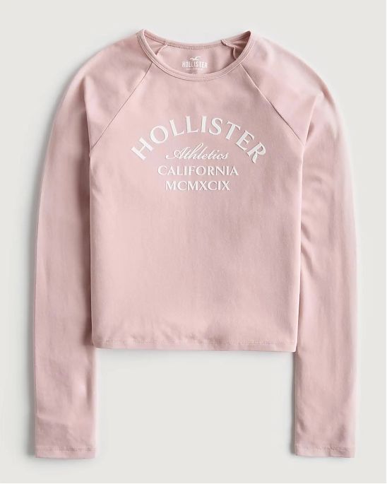 Женская футболка Hollisterрозового цвета с графикой. Модель 06596. Доставка по России, Москве и Области от Moscow USA