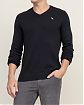 Moscow USA предлагает Вам купить мужской темно-синий шерстяной свитер Abercrombie & Fitch с v-образным воротом и белым логотипом лося. Модель 01499. Доставка по России, Москве и области, самовывоз.