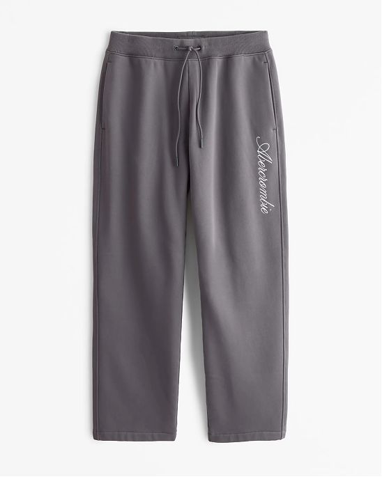 Мужские премиальные плотные спортивные штаны Abercrombie & Fitch темно-серого цвета с прямым низом, свободная посадка и вышитый логотип. Оригинал. Бесплатная доставка и примерка по России.