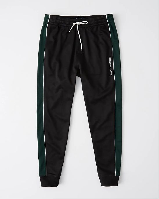 Moscow USA предлагает Вам купить спортивные классические штаны Abercrombie Fitch Joggers черного цвета с зелеными полосками и белой надписью. Модель 04608. Доставка по России, Москве и области, самовывоз.